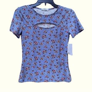 Suzy Shier Blue Floral Top Sz XS NWT